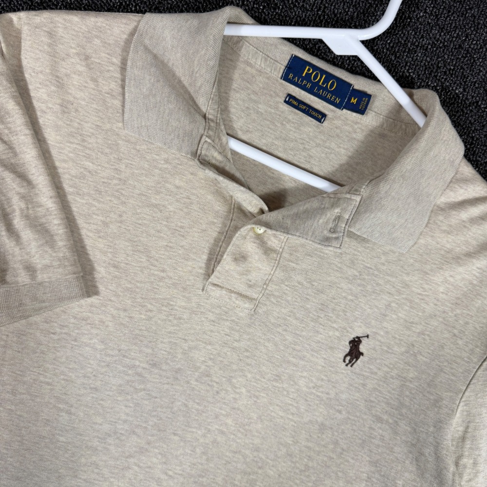 Polo Ralph Lauren Mens Medium Pima Soft Touch Polo Shirt Tan Beige Short Sleeve